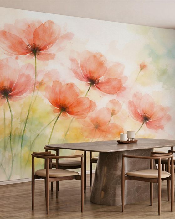 Fototapeten Aquarellmohn im Morgengrauen