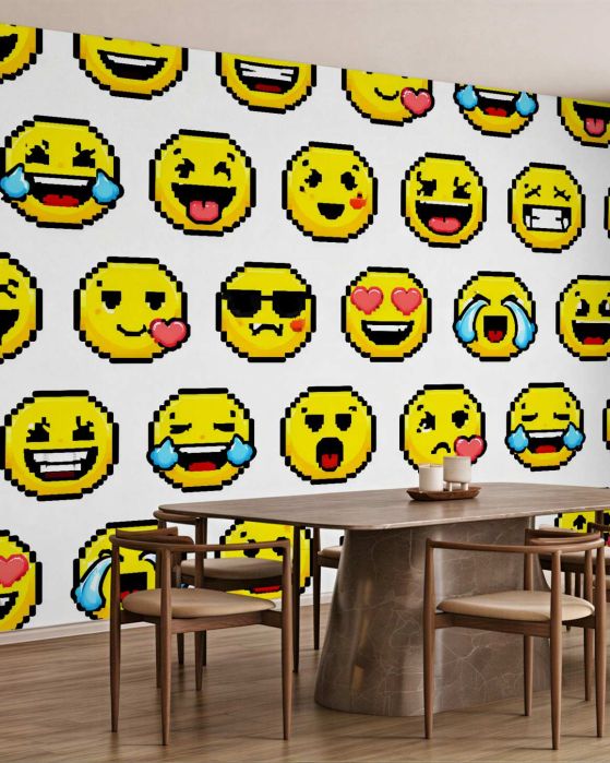 Fototapeten Pixel-Emoticons voller Freude