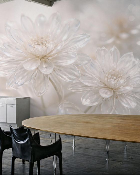 Fototapeten Gläserne Blumen im perligen Glanz