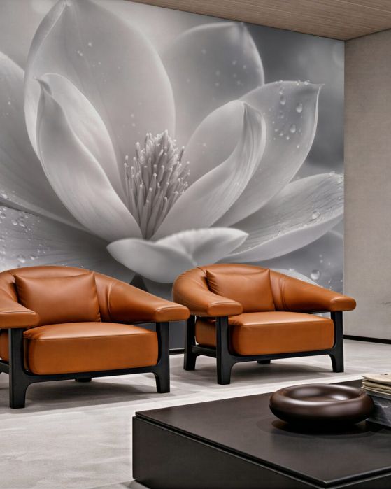Fototapeten Weiße Magnolie mit Tautropfen
