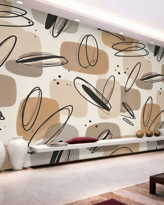 Fototapeten Beige Abstraktion mit geometrischer Linie