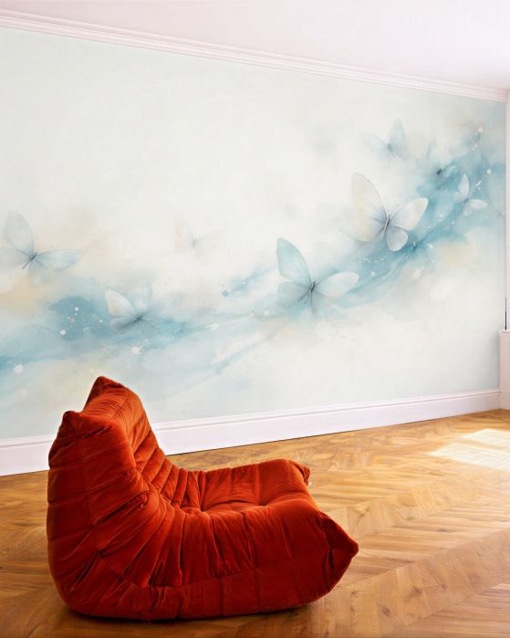 Fototapeten Blaue Schmetterlinge in Aquarell