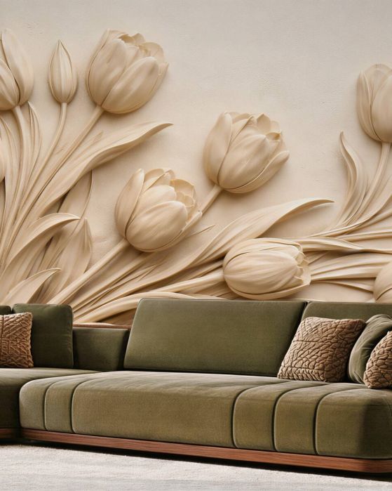 Fototapeten Beige Tulpen in Relief