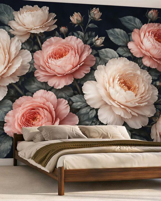 Fototapeten Elegante Pfingstrosen auf dunklem Hintergrund