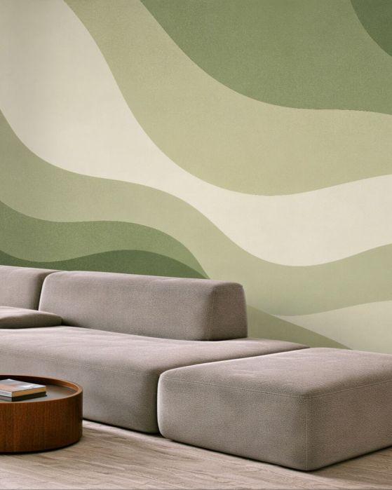 Fototapeten Grüne Wellen im minimalistischen Stil