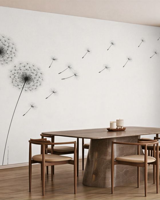 Fototapeten Minimalistische Pusteblumen im Wind