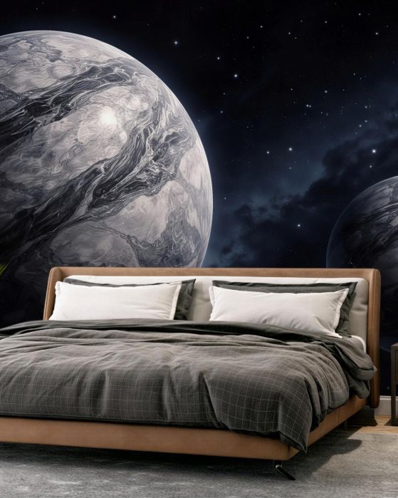 Fototapeten Dunkle Planeten in sternenklarer Stille