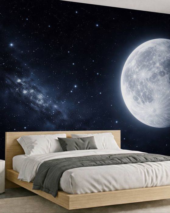 Fototapeten Glänzender Mond zwischen den Sternen