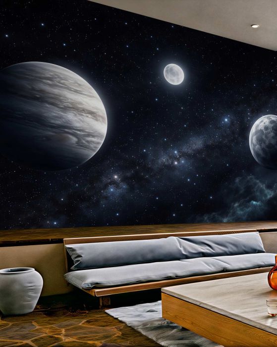 Fototapeten Drei Planeten im nächtlichen Kosmos