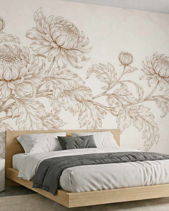 Fototapeten Cremefarbene Blumen in eleganter Zeichnung