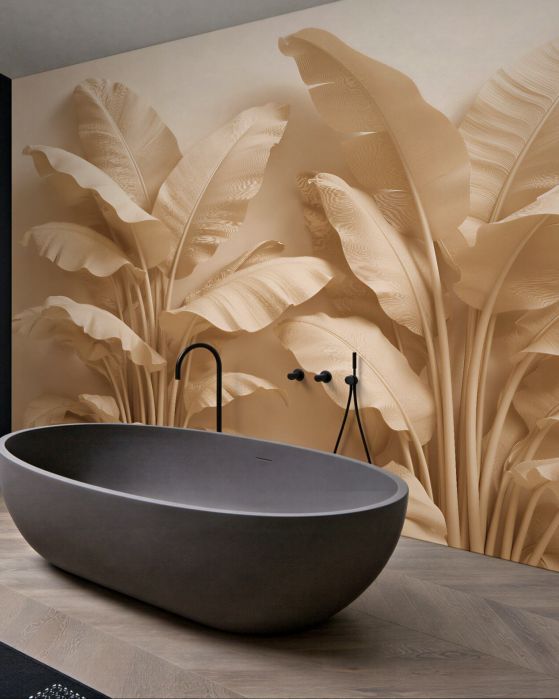 Fototapeten Beige tropische Blätter 3D