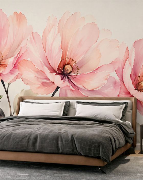 Fototapeten Pudrige Blumen in Aquarell