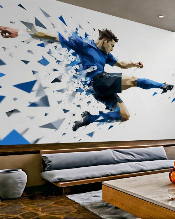 Fototapeten Dynamischer Fußballspieler im geometrischen Stil