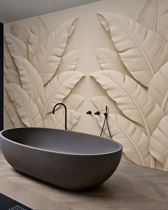 Fototapeten Beige Blätter im eleganten Relief