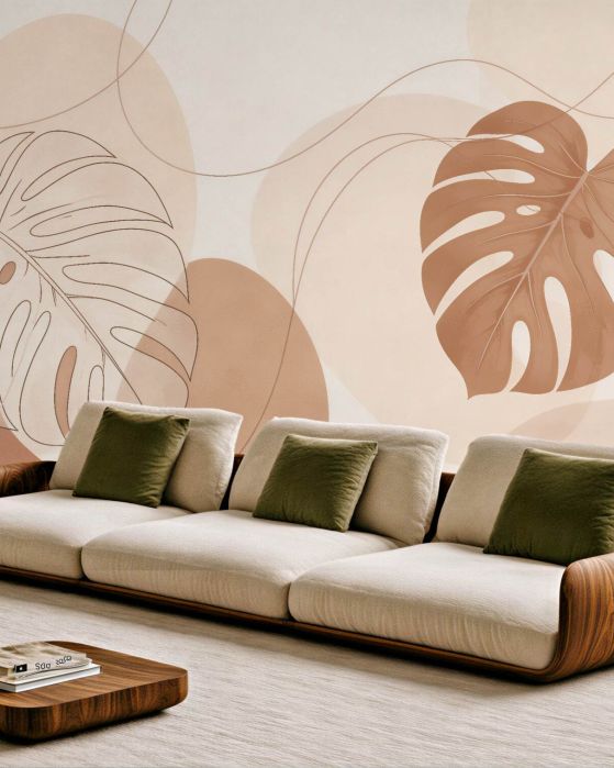 Fototapeten Minimalistische Monstera-Blätter Beige