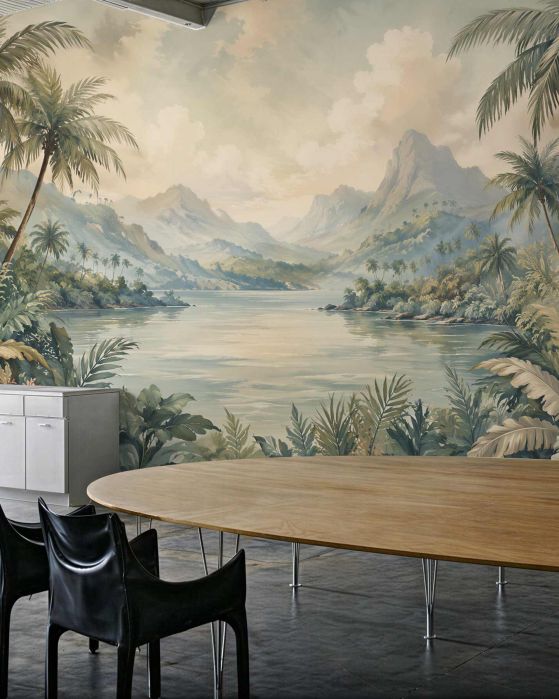 Fototapeten Paradiesische Lagune zwischen Palmen