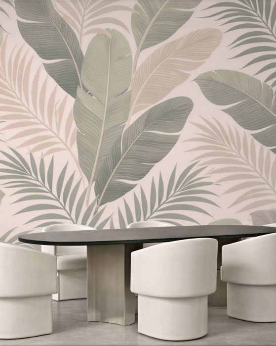 Fototapeten Subtile Palmenblätter beige