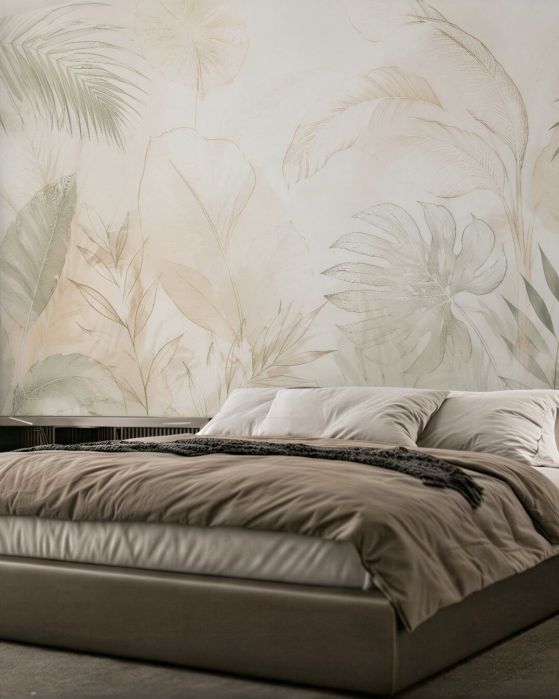 Fototapeten Zarte Palmblätter in Beige