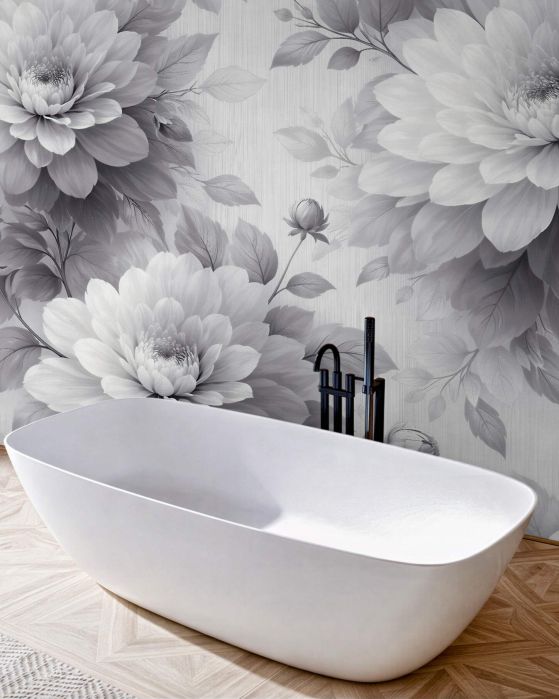 Fototapeten Graue Dahlien in subtiler Harmonie