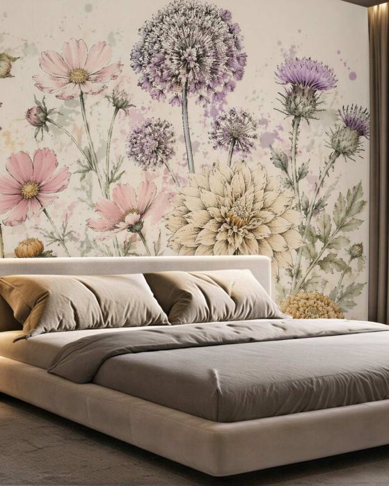 Fototapeten Subtile Vintage-Blumenwiese