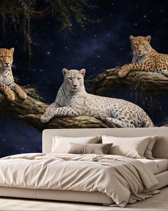 Fototapeten Leoparden unter dem Sternenhimmel