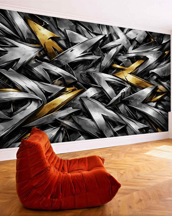 Fototapeten Gold-silberne metallische Abstraktion