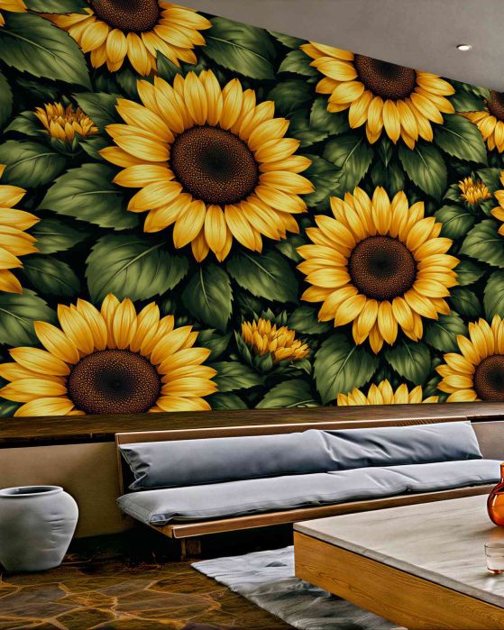 Fototapeten Sonnenblumen auf dunklem Hintergrund