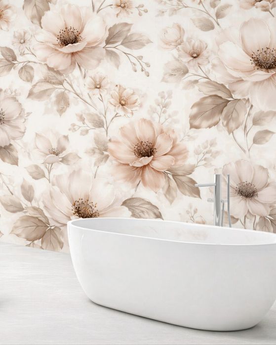 Fototapeten Beige Blumen im zarten Stil