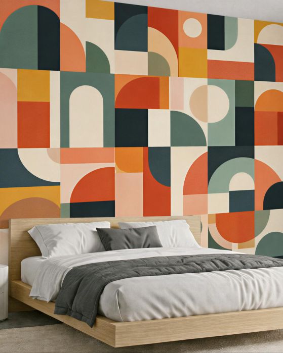Fototapeten Geometrisches Mosaik in warmen Farbtönen