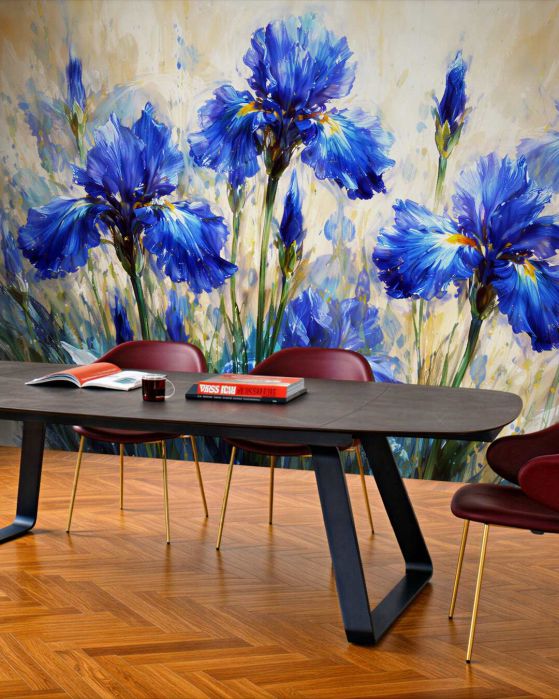 Fototapeten Gemalte blaue Iris im Licht