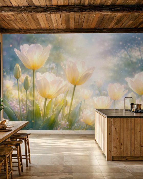 Fototapeten Leuchtende Tulpen am Morgen