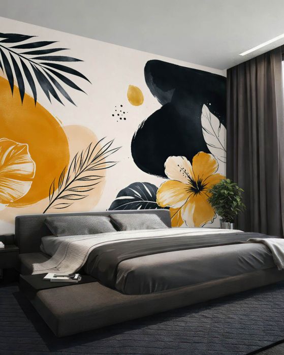 Fototapeten Tropische Blume in goldener Abstraktion