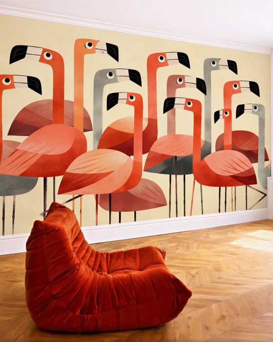 Fototapeten Stilisierte Flamingos im Retro-Stil