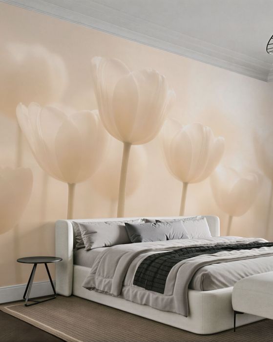 Fototapeten Cremige Tulpen in weichem Licht