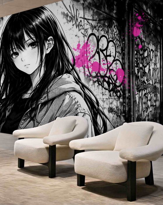 Fototapeten Manga im Neon-Graffiti-Stil
