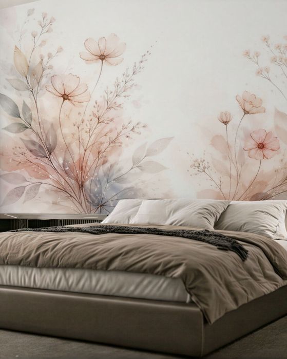 Fototapeten Pastellfarbene Blumen in Aquarell