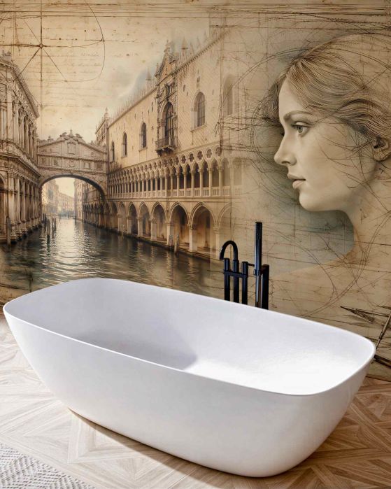 Fototapeten Venezianische Skizze mit weiblichem Profil