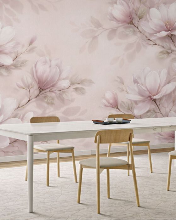 Fototapeten Zarte Magnolien auf puderfarbenem Hintergrund