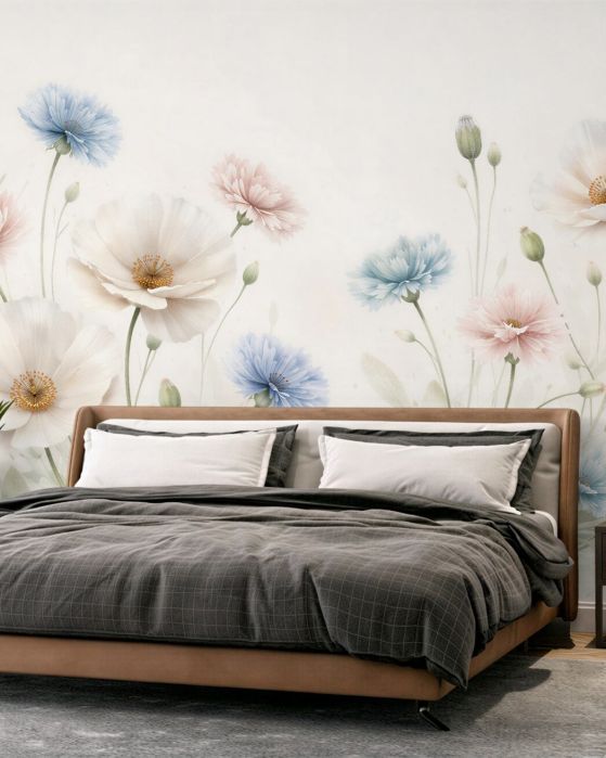Fototapeten Pastellfarbene Blumenwiese