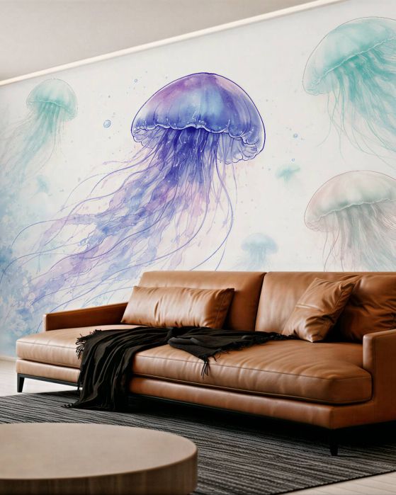 Fototapeten Aquarell-Quallen in Pastelltönen