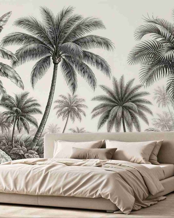 Fototapeten Tropische Palmen als Zeichnung