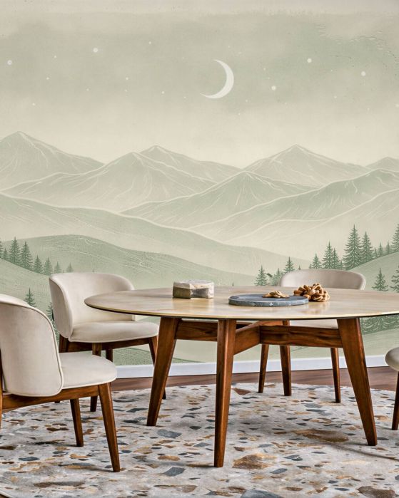 Fototapeten Minimalistische Berge unter dem Mond