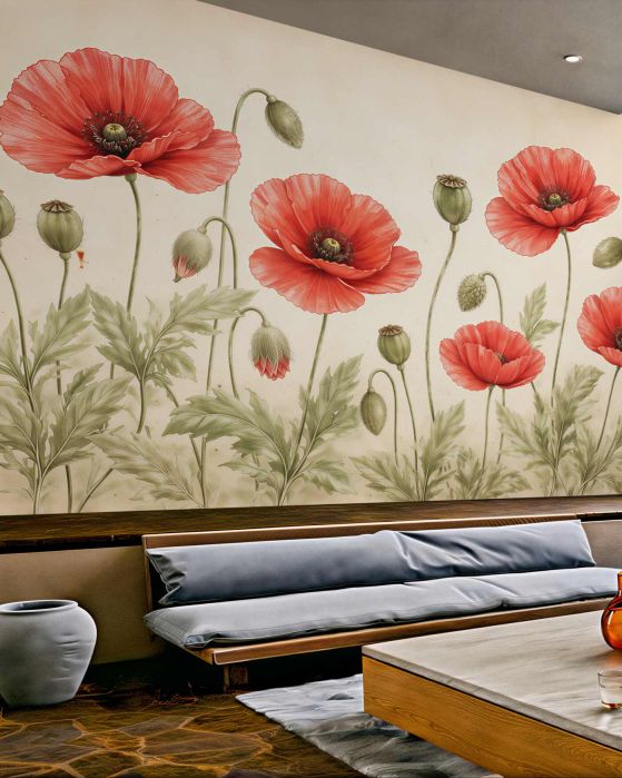 Fototapeten Zarte Mohnblumen im Vintage-Stil