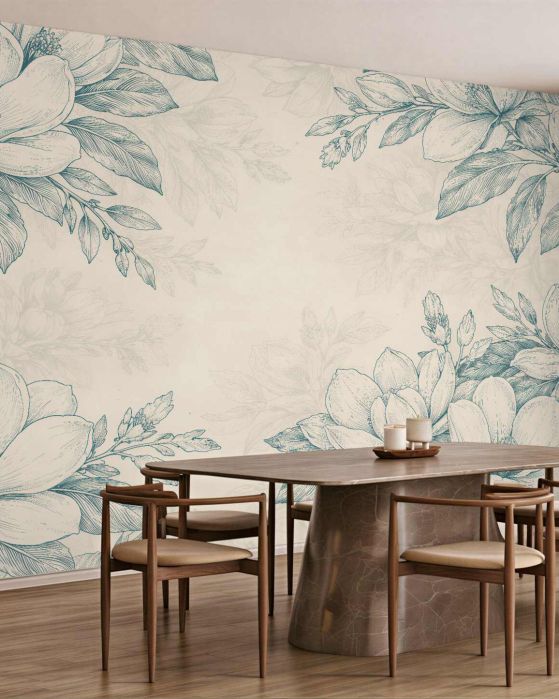 Fototapeten Florale Skizze im eleganten Stil