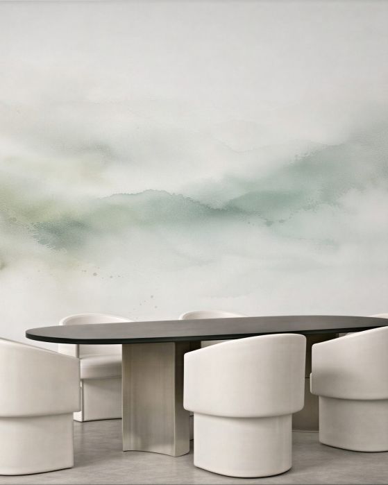Fototapeten Aquarellberge im Nebel