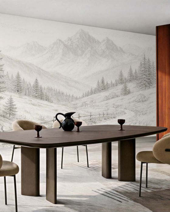 Fototapeten Skizze einer Berglandschaft