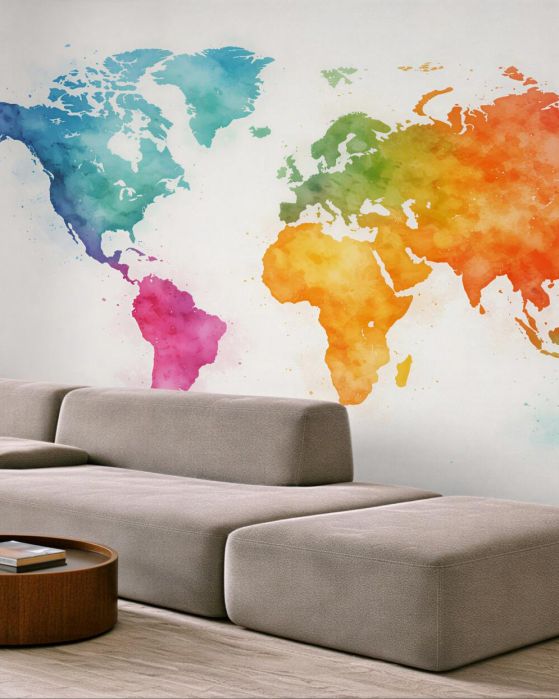 Fototapeten Bunte Aquarell-Weltkarte
