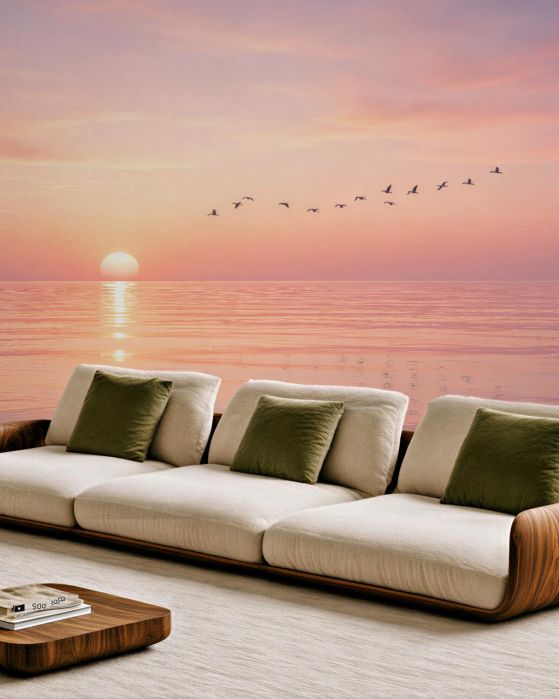 Fototapeten Pastellfarbener Sonnenaufgang über dem ruhigen Meer