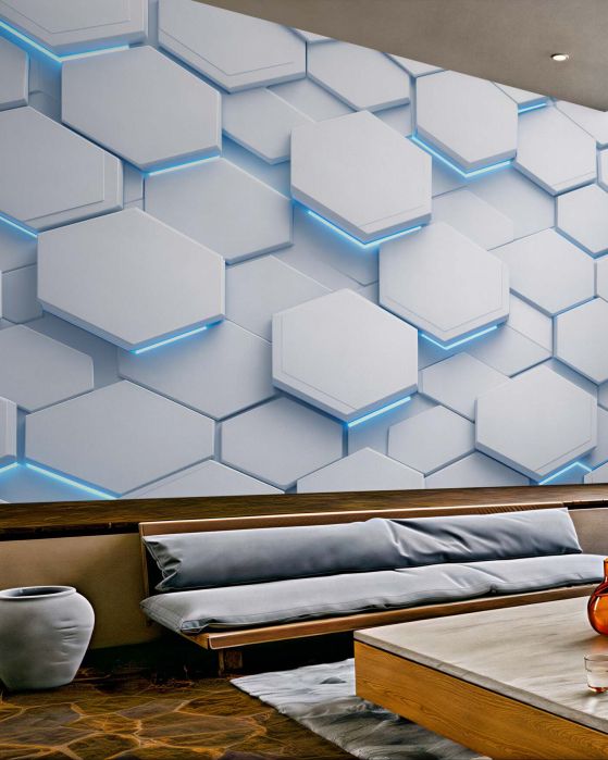 Fototapeten Futuristische Hexagone mit Blau