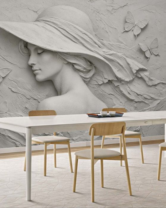 Fototapeten Elegante Dame mit 3D-Schmetterlingen